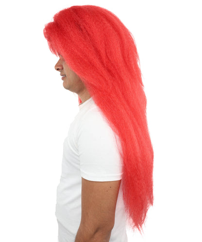 HPO Men's Red Wig | Extra Long Layered Synthetic Hairpiece for Cosplay, Stage Performance & Halloween Party Wear