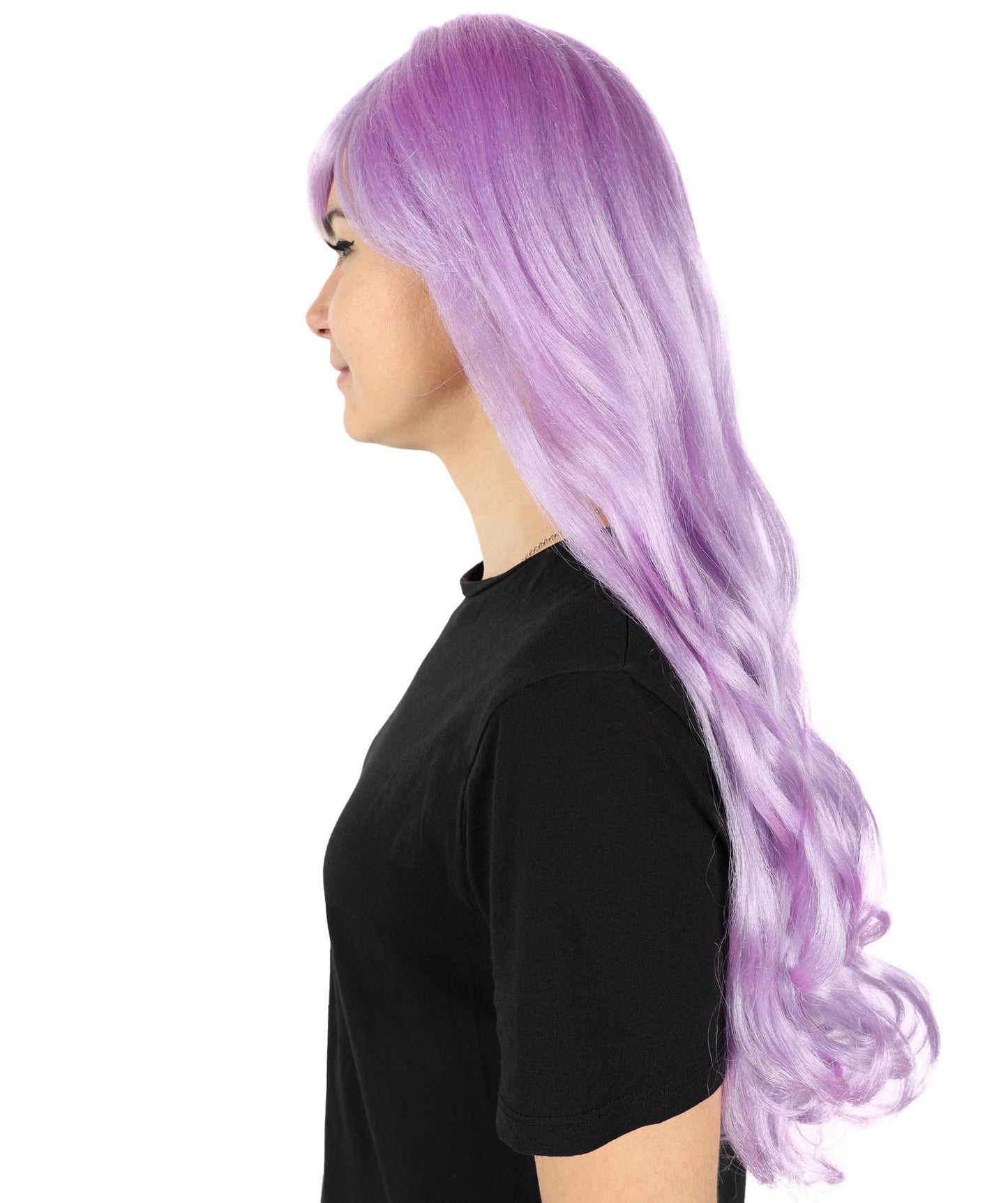 HPO Women's Multicolor Long Curly Wig with Fringe, Flame-retardant Synthetic Fiber