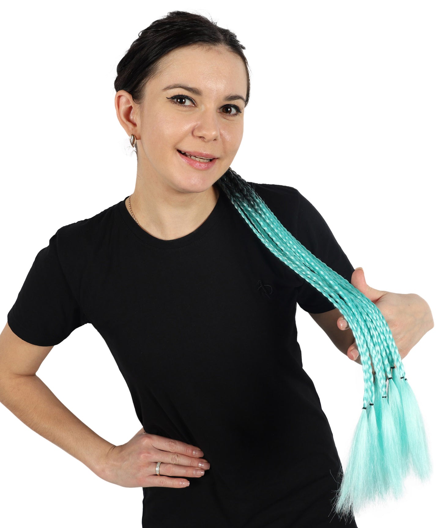 HPO Women’s Ombre Black to Cyan Braiding Hair Extensions – Crochet Synthetic Twist Hair with Elastic Loop | Soft Pre-Stretched Braids for DIY Hairstyles, Parties, and Daily Use