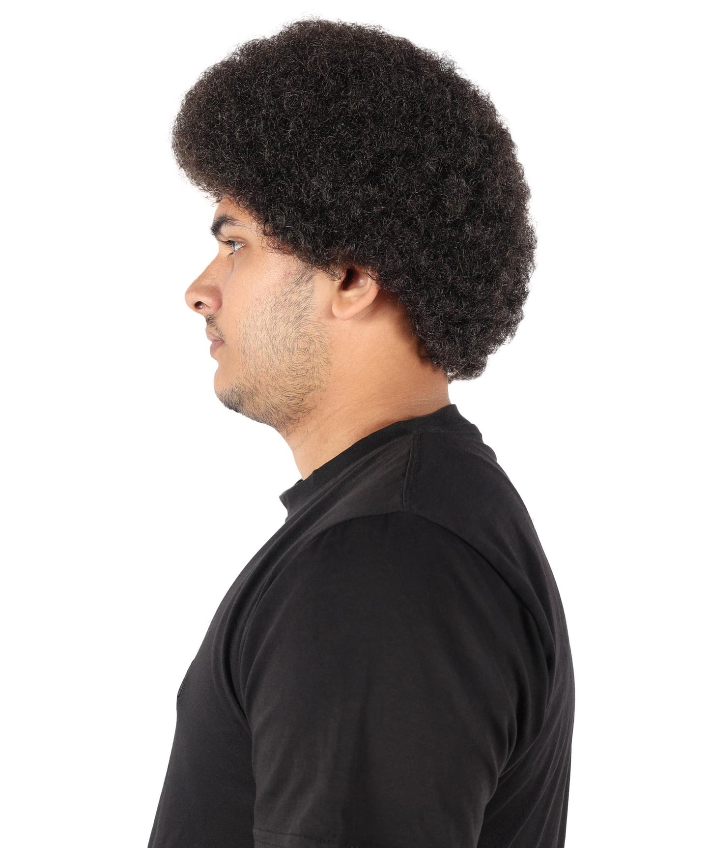 HPO Men's Short Afro-Inspired Dark Brown Curly Wig |  Synthetic Hair with Adjustable Cap for Themed Events, Halloween, Stage & Roleplay