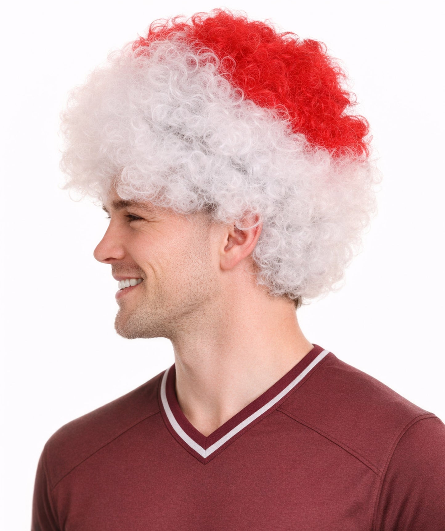 Japan Sport Afro Fun Wig | Jumbo White Red Wig