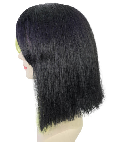 Women's Short Straight Black With Green Mixed Wig | Synthetic Costume Hairpiece with Breathable Capless Cap for Parties