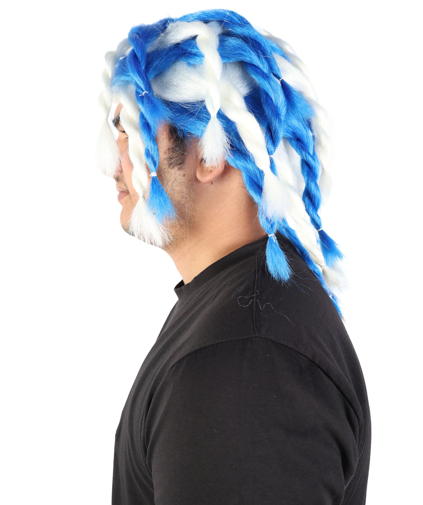 HPO Men's Braided Rasta Dreadlocks Blue & White Wig | Medium Synthetic Hairpiece | Cosplay, Halloween, Party & Stage Costume