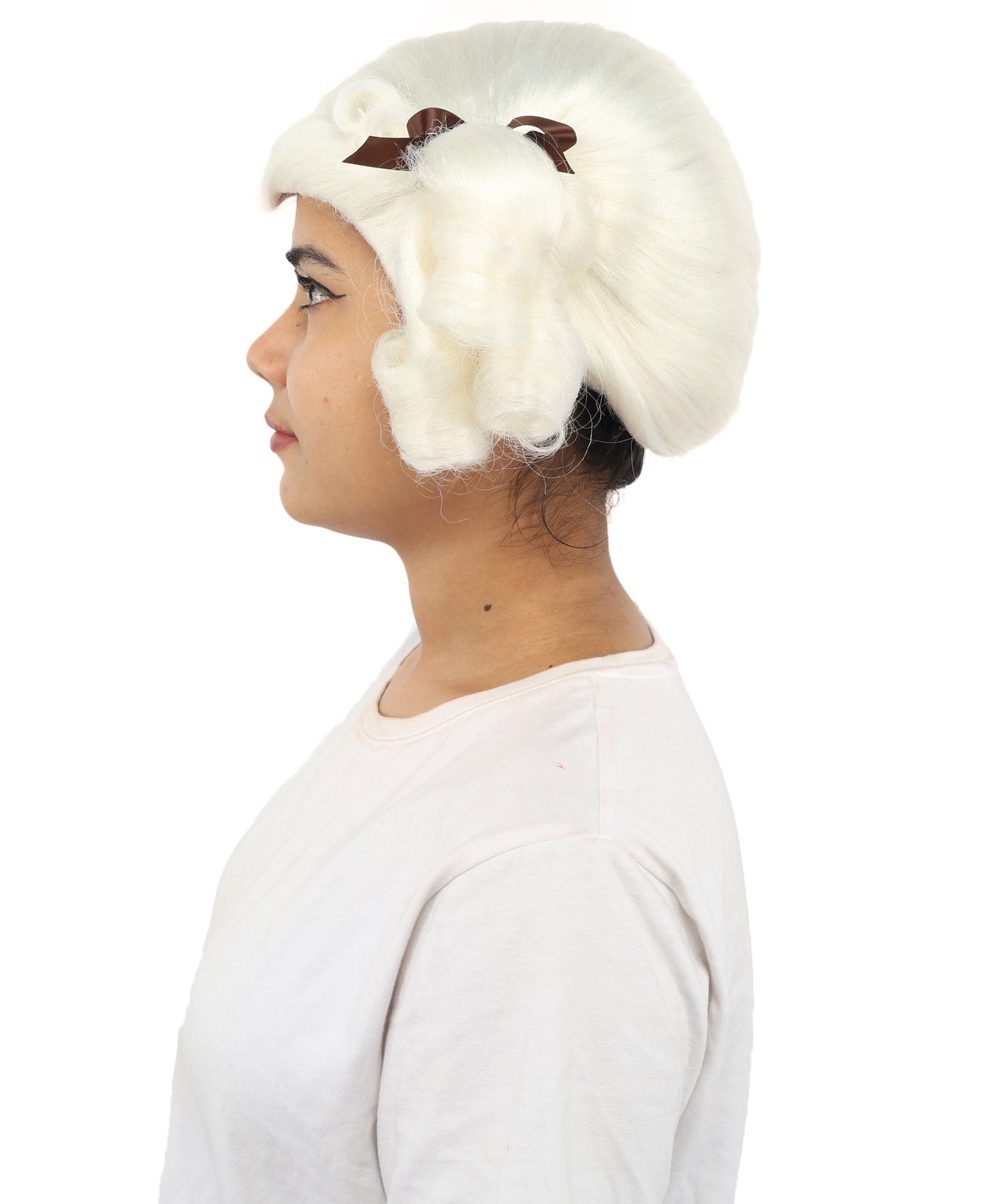 HPO Women's Golden White Mixed Curly Pigtail Wig | Messy Ringlet Twin Tails with Attached Fabric Ribbons, Synthetic Fiber & Breathable Cap | Halloween, Movie Character Roleplay, Costume Party & Theater