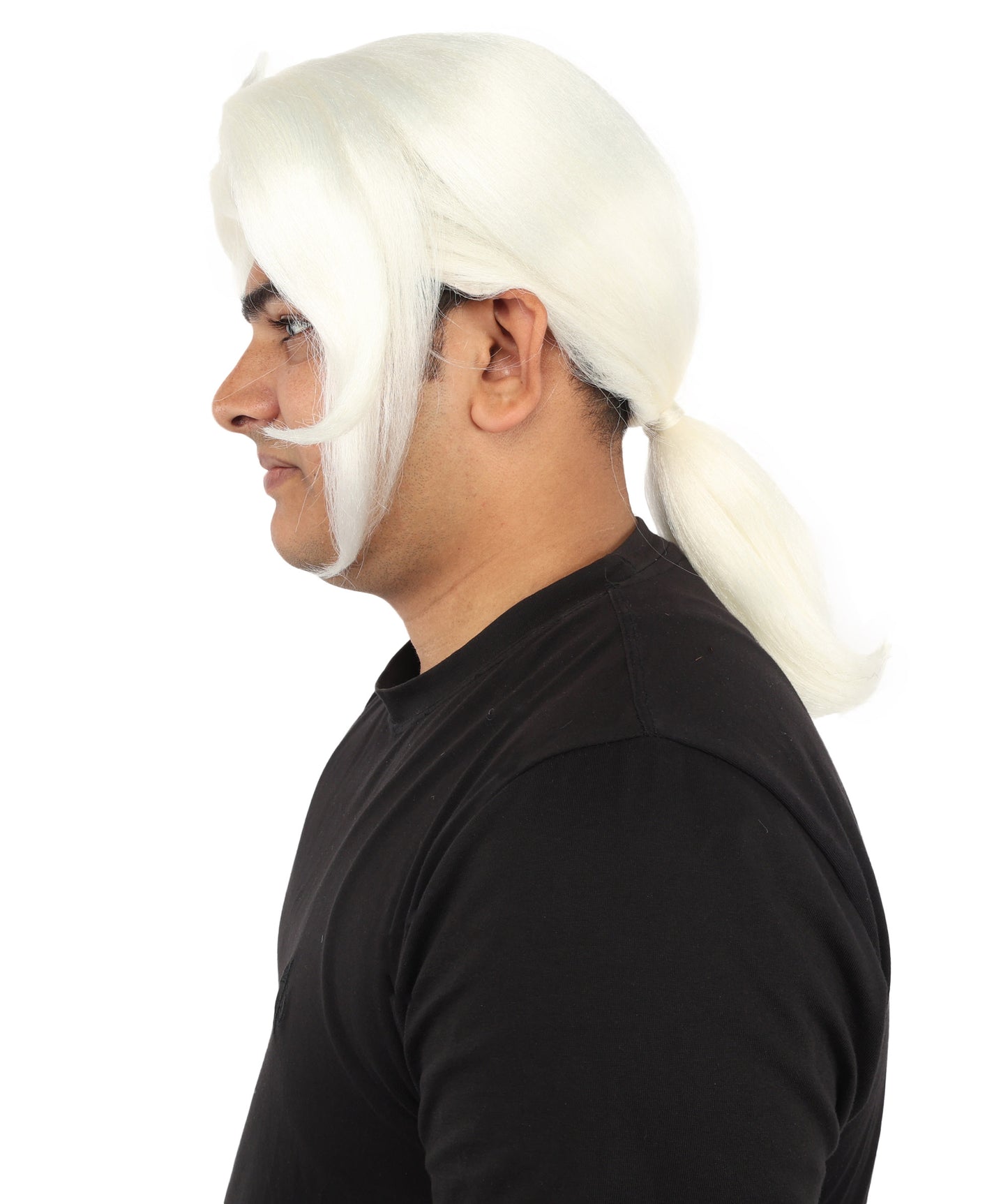 HPO Men's Golden Blonde Curtain Bang Wig | Shoulder Length Wavy Surfer Style, Heat Resistant Synthetic Fiber & Breathable Net | Halloween, Funny Roleplay, Theater, 90s Party & Costume Events