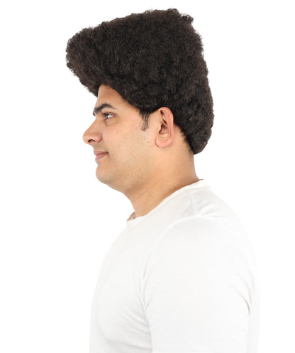 HPO Men’s Movie Character High Top Flat Brown Wig – Flame-retardant Synthetic Fiber | Retro Cosplay Hair for Halloween Party & Cosplay