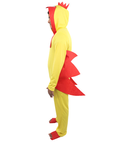 HPO Men’s Chicken Yellow & Red Costume – Soft Plush Feather One Piece Suit with Headpiece | Creature Outfit for Theme Nights & Parites