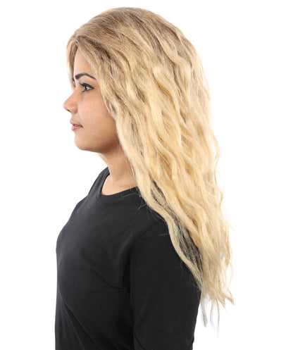 HPO Women's Long Light Brown Crimped Wig | Synthetic Hairstyle for Cosplay, Festivals, Stage Shows,  Parties & Photoshoots