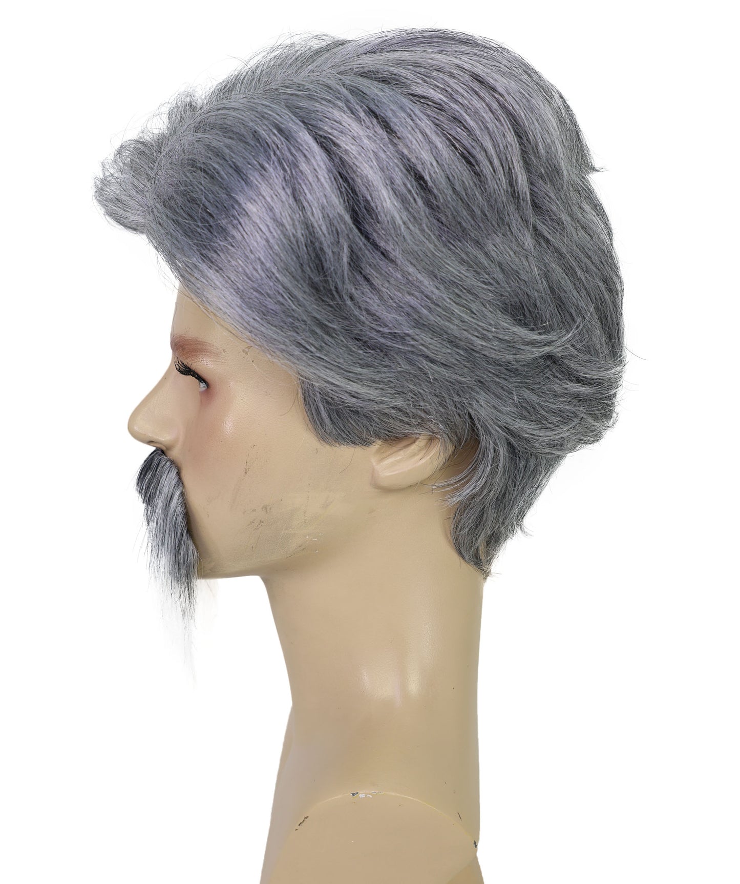 HPO Men’s Sports Fun 2-Tone Curly Wig with Mustache  | Ideal for Halloween | Breathable Capless Cap