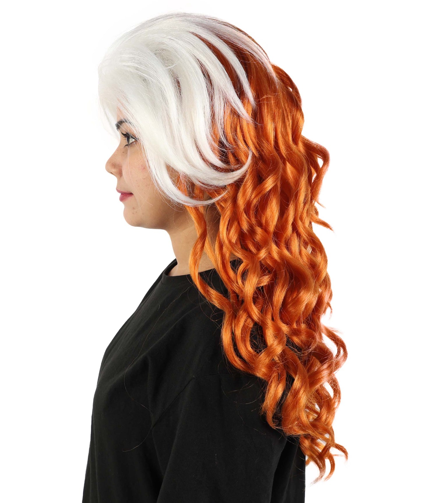 HPO Adult Women's White & Auburn Wavy Wig | Long Cosplay Wig with Layered | Synthetic Wig for Halloween, Party, Cosplay, Themed Events