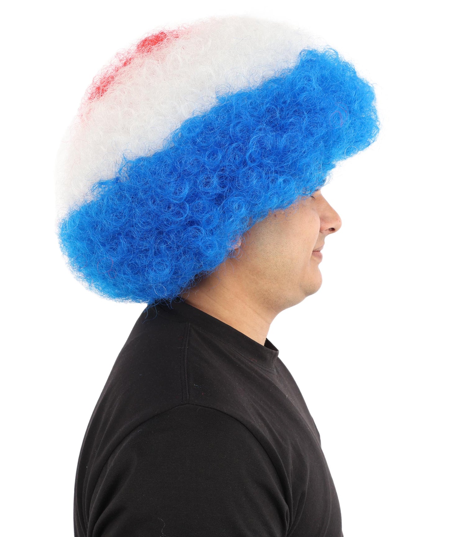 HPO  Tricolor Afro Style Netherlands Flag Wig | Flame-retardant Synthetic Fiber with Capless Construction | Ideal for Party, Halloween, Cosplay, Theater, Drag, Performance, Costume Events