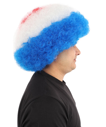HPO  Tricolor Afro Style Netherlands Flag Wig | Flame-retardant Synthetic Fiber with Capless Construction | Ideal for Party, Halloween, Cosplay, Theater, Drag, Performance, Costume Events