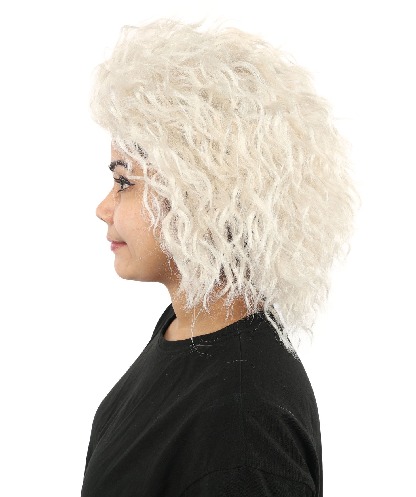 HPO Women’s 15-Inch White Curly Wig | Wavy Voluminous Style | Idal for Costume, Cosplay, and Themed Events