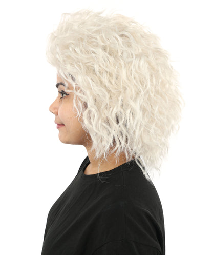 HPO Women’s 15-Inch White Curly Wig | Wavy Voluminous Style | Idal for Costume, Cosplay, and Themed Events
