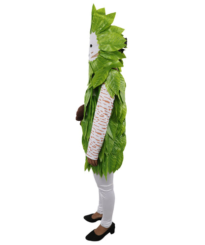 HPO Women's Youth Forest Bush Creature Green Costume – Nature Inspired Leaf Character Outfit – Soft Textured Design for Cosplay & Party