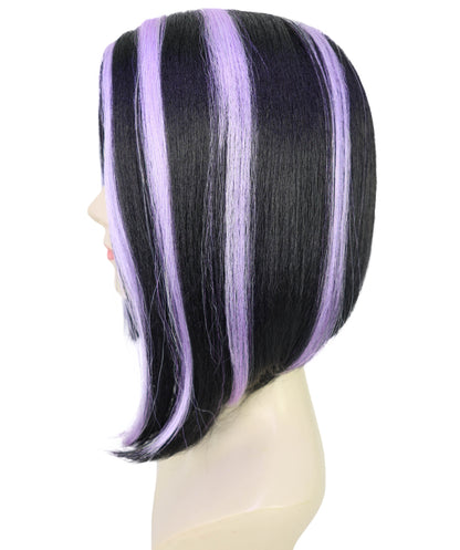 HPO Adult Women’s White & Purple Highlight Bob Wig | Sleek Short Costume Hair for Halloween & Parties | Breathable Capless Cap