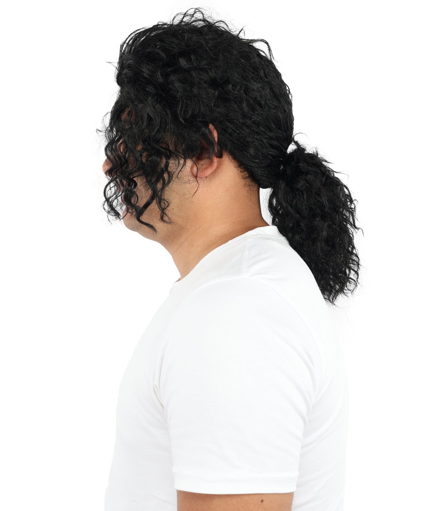 Men's Black Pop Star Medium Curly Wig-Synthetic Hair with Natural Texture | Commonly Used in Cosplay, Stage Performances & Retro Theme Parties