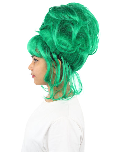 HPO Adult Women's Elegant Updo Tendril Wig | Multiple Color Options | Pastel peach hue, create of synthetic fiber, high teased volume with face-framing strands, breathable capless cap | Party, Halloween, theater, drag, performance, costume events