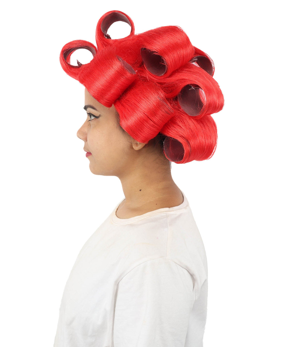 HPO Adult Women's Retro Roller Set Pink Wig | Multiple Color Options, create of synthetic fiber, large cylindrical curler texture, capless cap | Party, Halloween, theater, drag, performance, costume events
