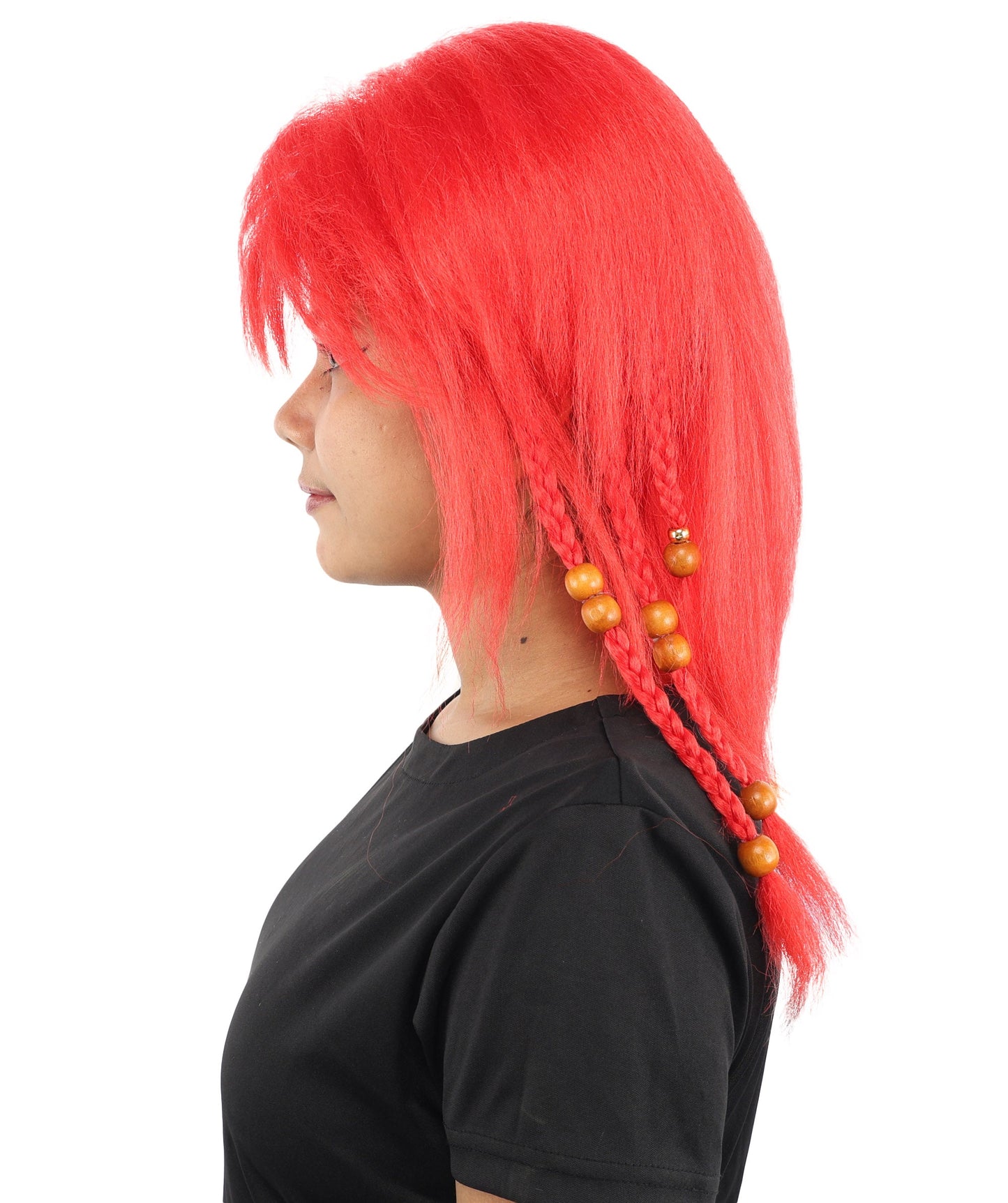 HPO Adult Women's Long Tribal Braided Wig | Multiple Color Options | Dark Shaggy Bob with Beaded Strands, Synthetic Fiber & Breathable Cap | Halloween, Sci-Fi Roleplay, Fantasy Costume