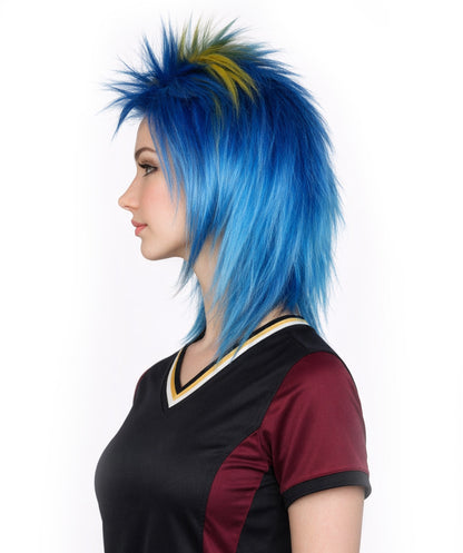 Sweden Flag Sports, 80's  Mullet Wig | Yellow Blue Colorful Party | Premium Breathable Capless Cap