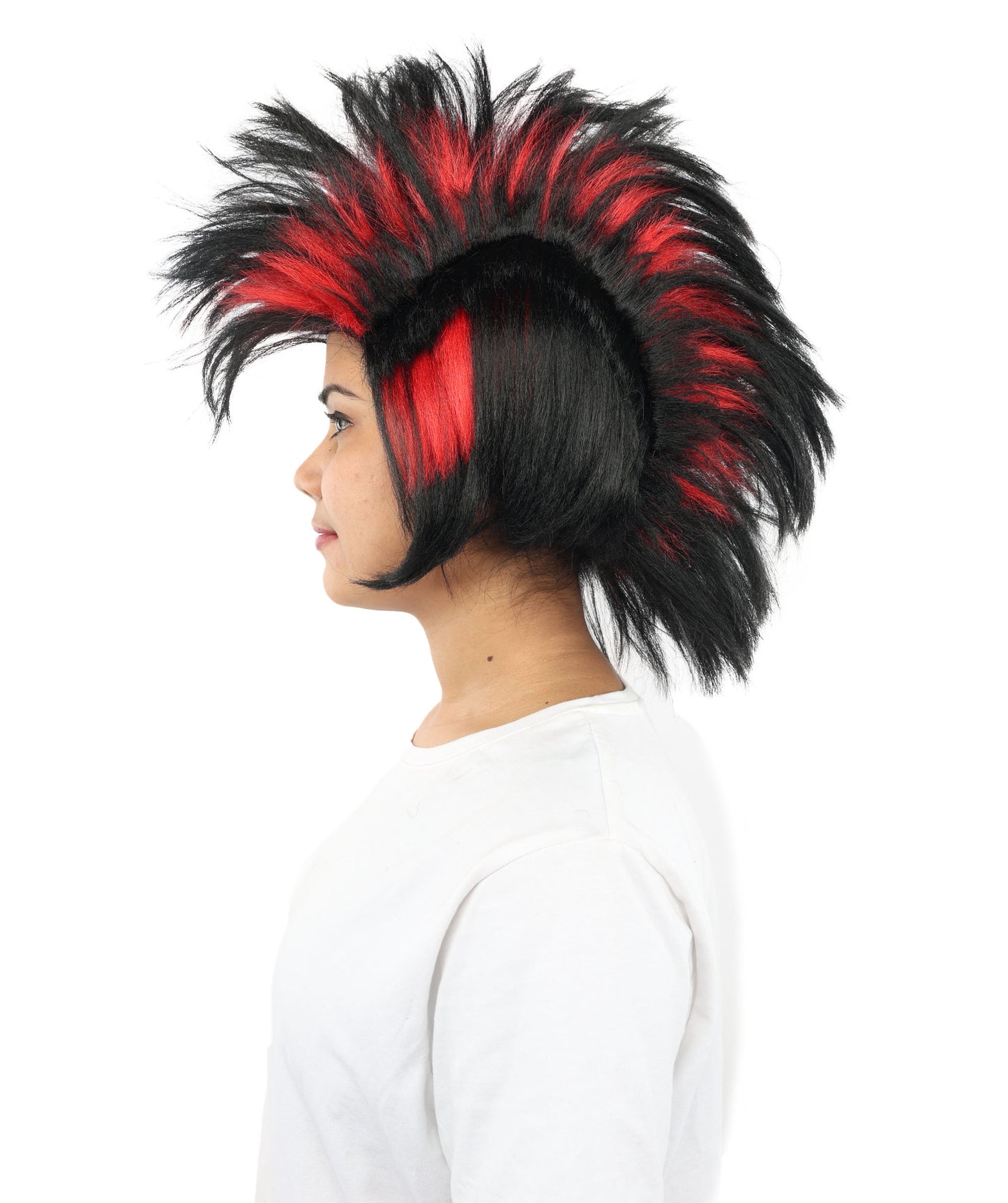 HPO Women's 80s Punk Black & Red Wig for Women | Medium Layered Spiky Hairstyle | Cosplay, Halloween, Party & Stage-Ready Hairpiece