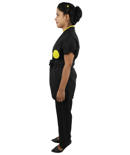 HPO Women’s Black Martial Arts Costume – Sleeveless Top, Belt & Trousers Outfit Set  | Theme Party & Cosplay Presentation Wear