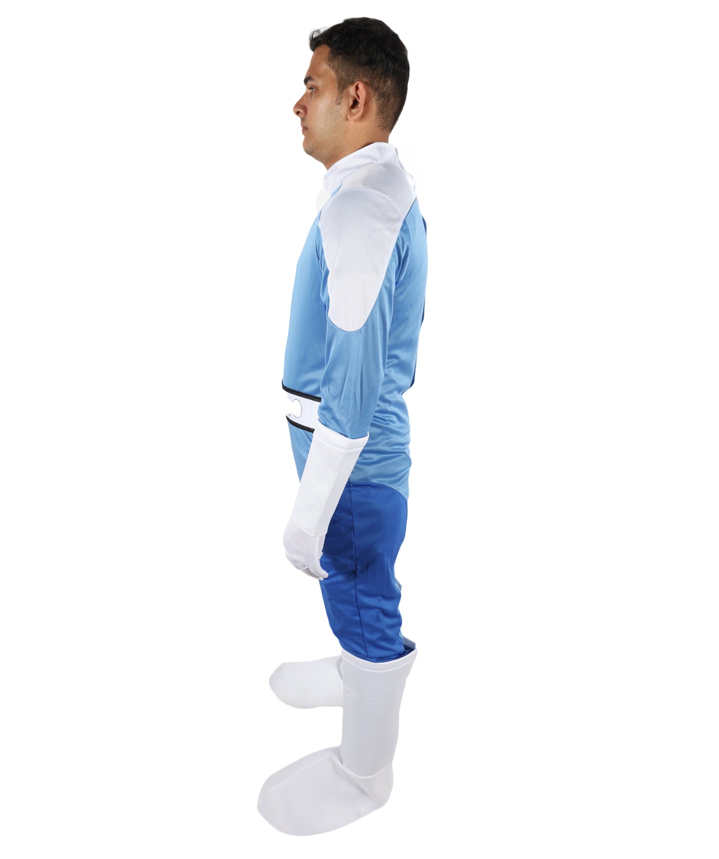 HPO Men’s Ultimate Sci-Fi Team Blue and White Costume | 3-in-1 Jersey Dress with Hand Gloves | 66.5" Length Futuristic Cosplay Outfit