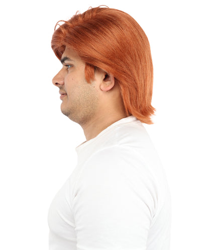 HPO Men’s Flame Radish Brown Short Wig with Side Fringe – 11” Auburn Synthetic Hair | Lightweight Capless Wig for Halloween, Cosplay, Stage & Dress-Up Events