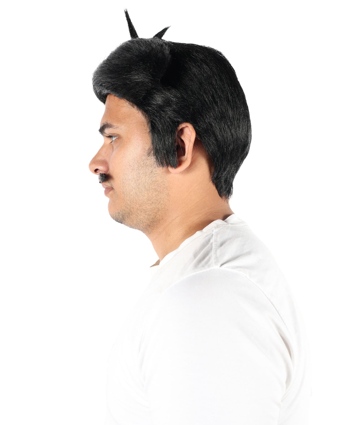 HPO Men's Western Outlaw Black Wig & Mustache Set | Short Black Synthetic Hairpiece with Matching Facial Hair | Ideal for Costume Parties & Roleplay