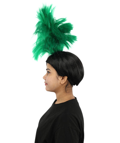 HPO Women’s Green Palm Tree Spiked Wig | 19 Inch Wig with High Standing Top | Funky Green Wig for Party, Festival, or Stage Use