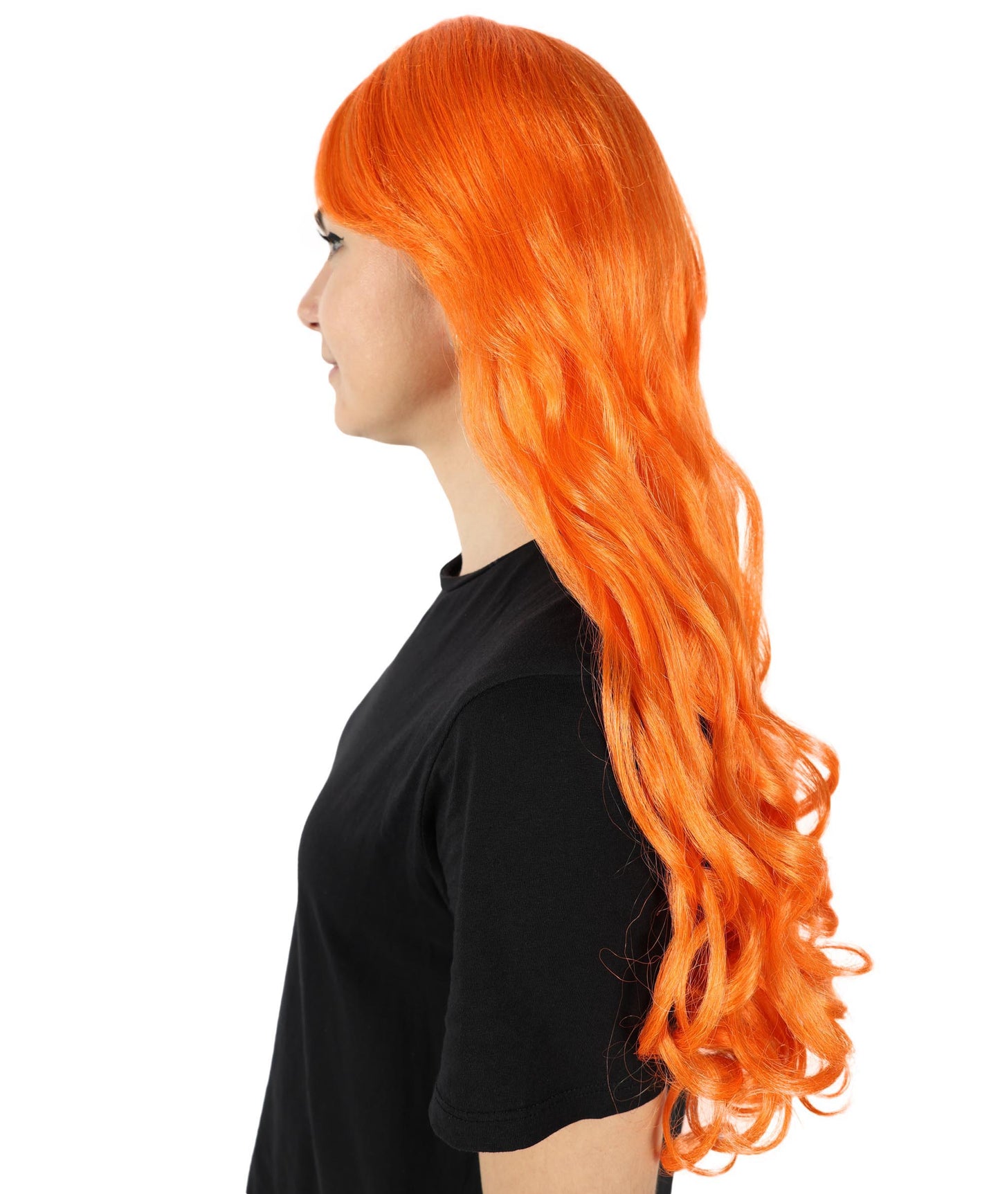 HPO Women's Multicolor Long Curly Wig with Fringe, Flame-retardant Synthetic Fiber