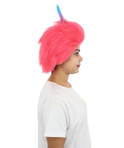HPO Women Pink Movie Character Wig with Blue Horns | Bright Fantasy Synthtic Hairpiece | Ideal for Halloween, Cosplay, Stag Party