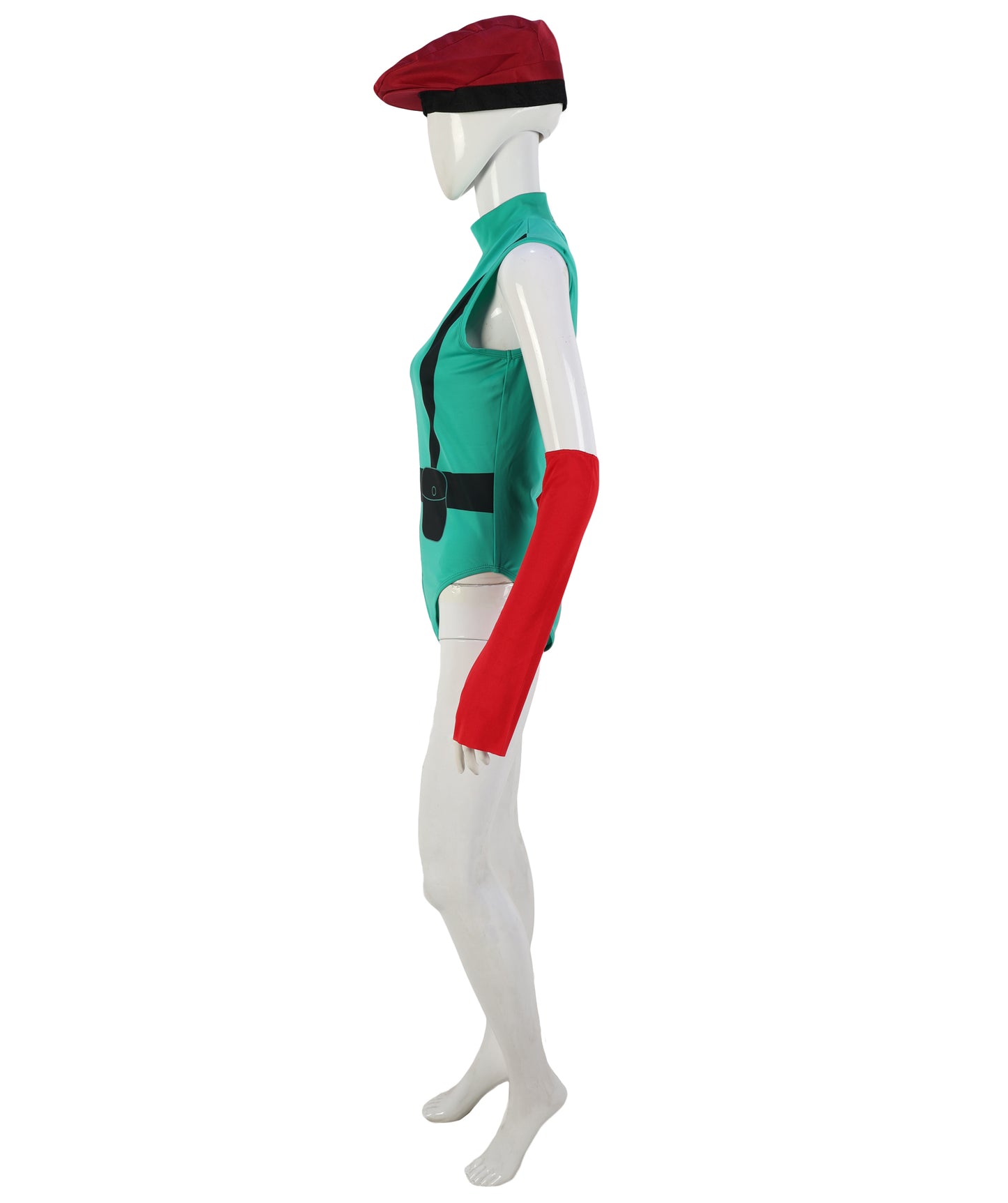 HPO Warrior Green & Red Bodysuit Costume with Helmet & Hand Gloves | Heroine Outfit with Arm Accessories | Designed for Halloween & Party