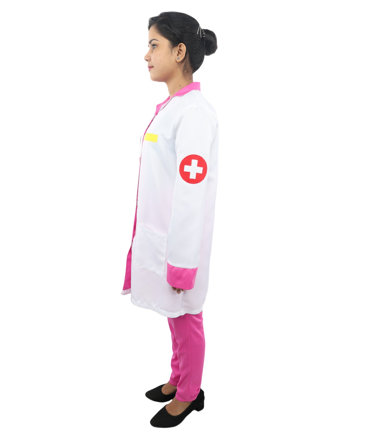 HPO Women’s Healthcare Roleplay White & Pink Costume Set | Medical Theme Coat with Patches | Visual styling for Cosplay Events, Parties