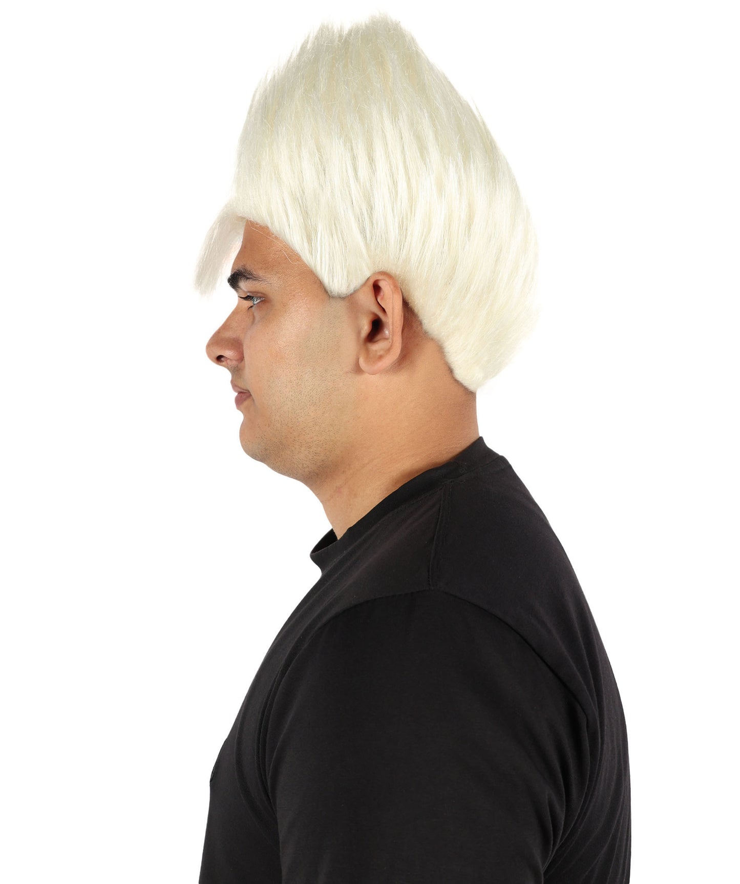 HPO Men's White Spiky Punk Wig | Medium Platinum Synthetic Hair with Adjustable Cap for Cosplay, Halloween, Stage Performances & Roleplay