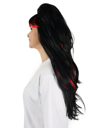 HPO Women Seductress Black & Red Wig | Long Luxurious Wavy Wig for Cosplay, Halloween & Themed Parties | Flame Retardant Synthetic Fiber Hair  | Bold Voluminous Look |