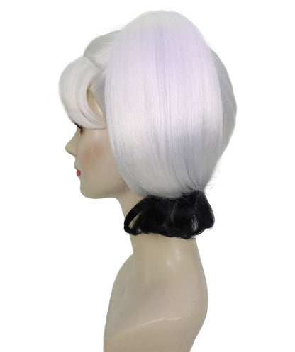 HPO Adult Women’s Black and White Pigtail Wig | Split Color Curly Hairpiece with Bangs | Ideal for Halloween, Cosplay, and Fancy Dress Wig