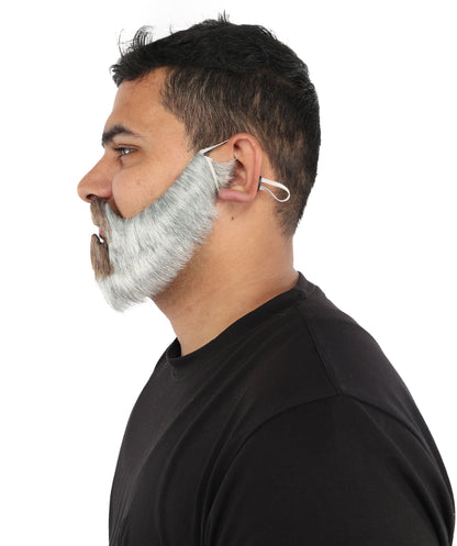HPO Men's Short Beard & Mustache | Flame-Retardant Synthetic Fiber With Capless Cap | Ideal For Theater, Halloween And Cosplay