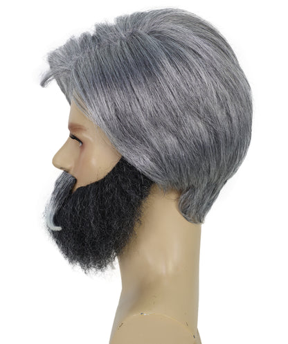 HPO Men's Grey,Salt & Pepper Wig, Beard and Mustache Set | Salt & Pepper Hair Accessories for Old Man Look | Halloween, Costume Parties, Stage Acts & Themed Events