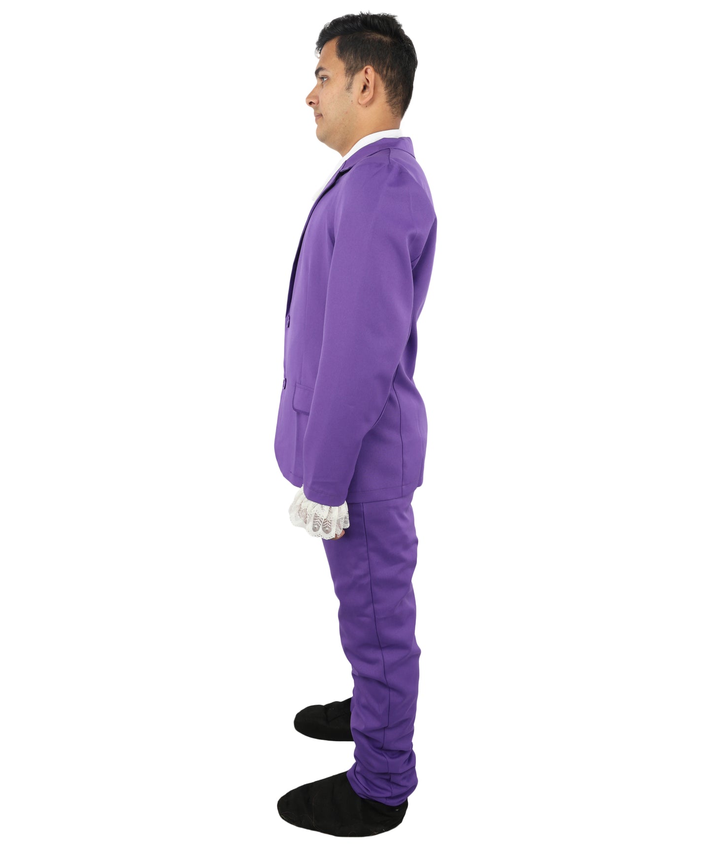 HPO Men’s Austin Powers Costume | Purple Jacket & Trousers with White Cravat | Cosplay, Halloween, Stage, Party & Roleplay Outfit