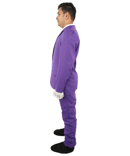 HPO Men’s Austin Powers Costume | Purple Jacket & Trousers with White Cravat | Cosplay, Halloween, Stage, Party & Roleplay Outfit