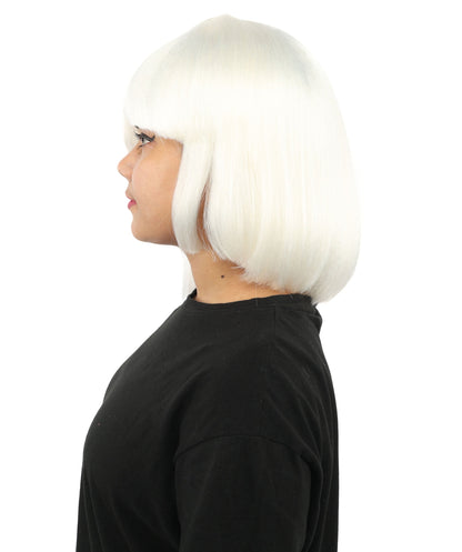 HPO Adult Women's Asymmetrical Bangs Bob Wig | Multiple Color Options | Create of synthetic fiber, sleek straight volume, breathable capless base | Party, Halloween, theater, drag, performance, costume events
