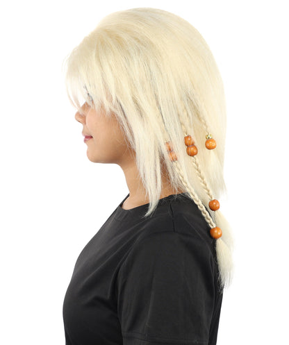 HPO Adult Women's Long Tribal Braided Wig | Multiple Color Options | Dark Shaggy Bob with Beaded Strands, Synthetic Fiber & Breathable Cap | Halloween, Sci-Fi Roleplay, Fantasy Costume