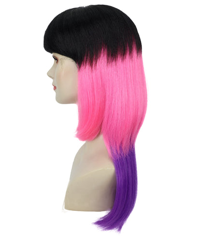 HPO Adult Unisex Tri Color Fruit Punch Wig | Vibrant Black Pink Violet Flame Mix | Synthetic Flame-Retardant Hair | Capless Cap | Halloween Festival Wig
