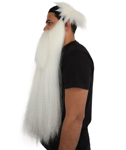 HPO Men's Elder Mage Wig & Beard Set | Long White Hair with Matching Mustache, Beard & Sideburns | Synthetic Wig for Cosplay, Halloween, Stage & Roleplay