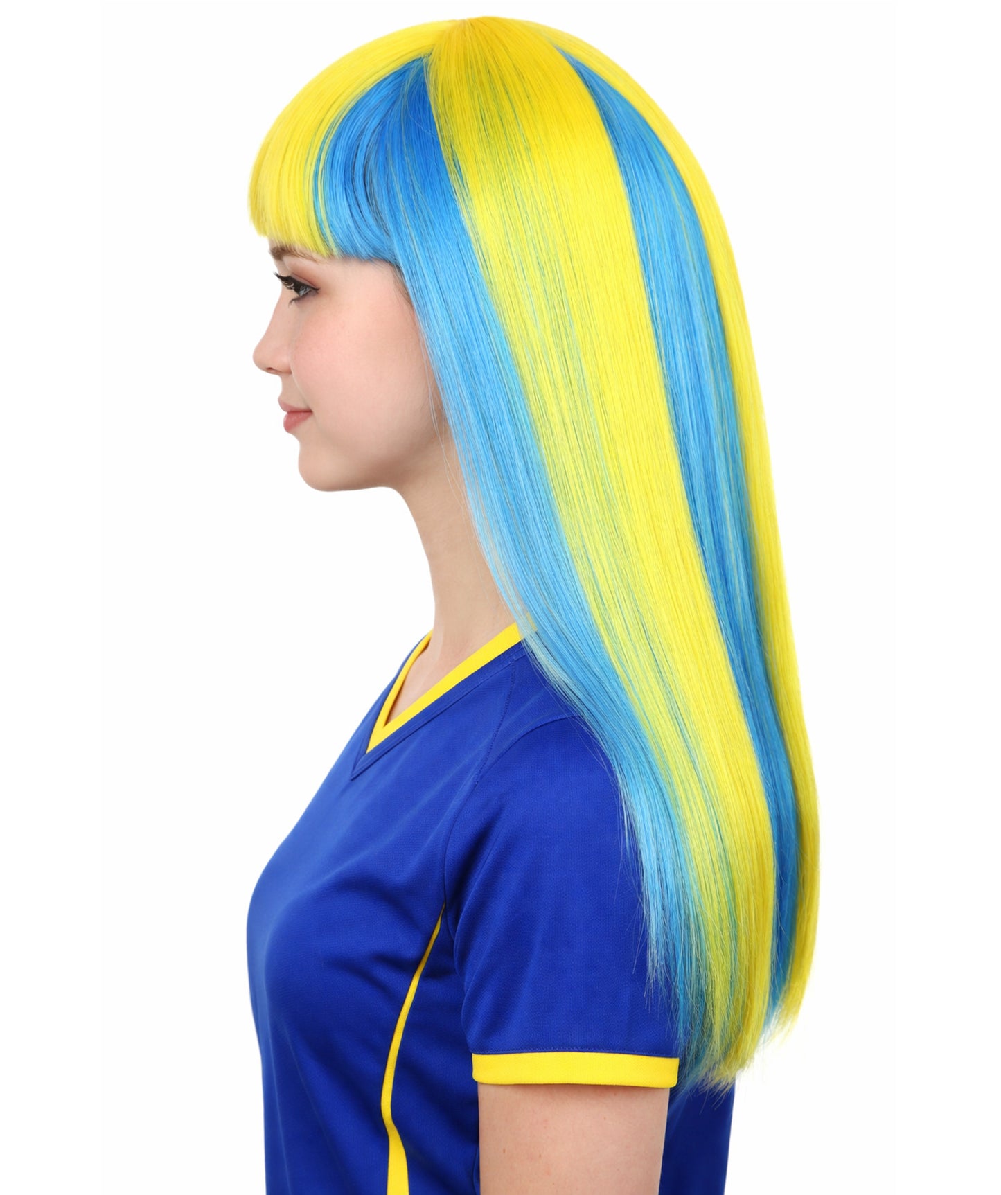Sweden Flag Sport Party Long Bob Wig | Premium Breathable Capless Cap
