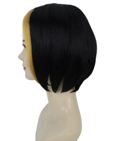 HPO Women's Shimmering Short Black Wig with Golden Highlights | Glam Supervillain-Inspired Hairpiece | For Cosplay, Halloween, Stage & Themed Events