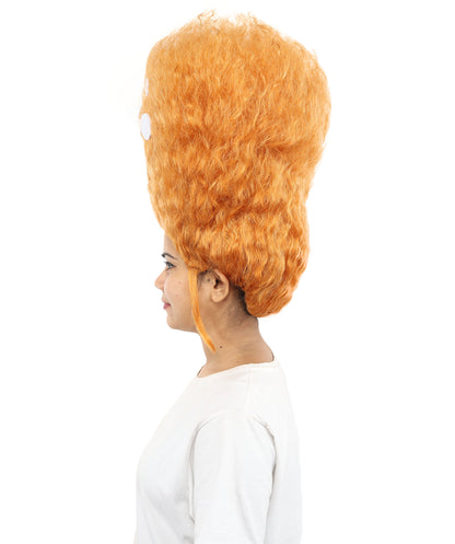 HPO Women’s 19-Inch Tall Orange Beehive Wig with White Dot Accents | Eye-Catching Retro Cartoon Style Hairpiece | Ideal for Fancy Dress, Halloween, Stage Shows, Cosplay & Costume Parties