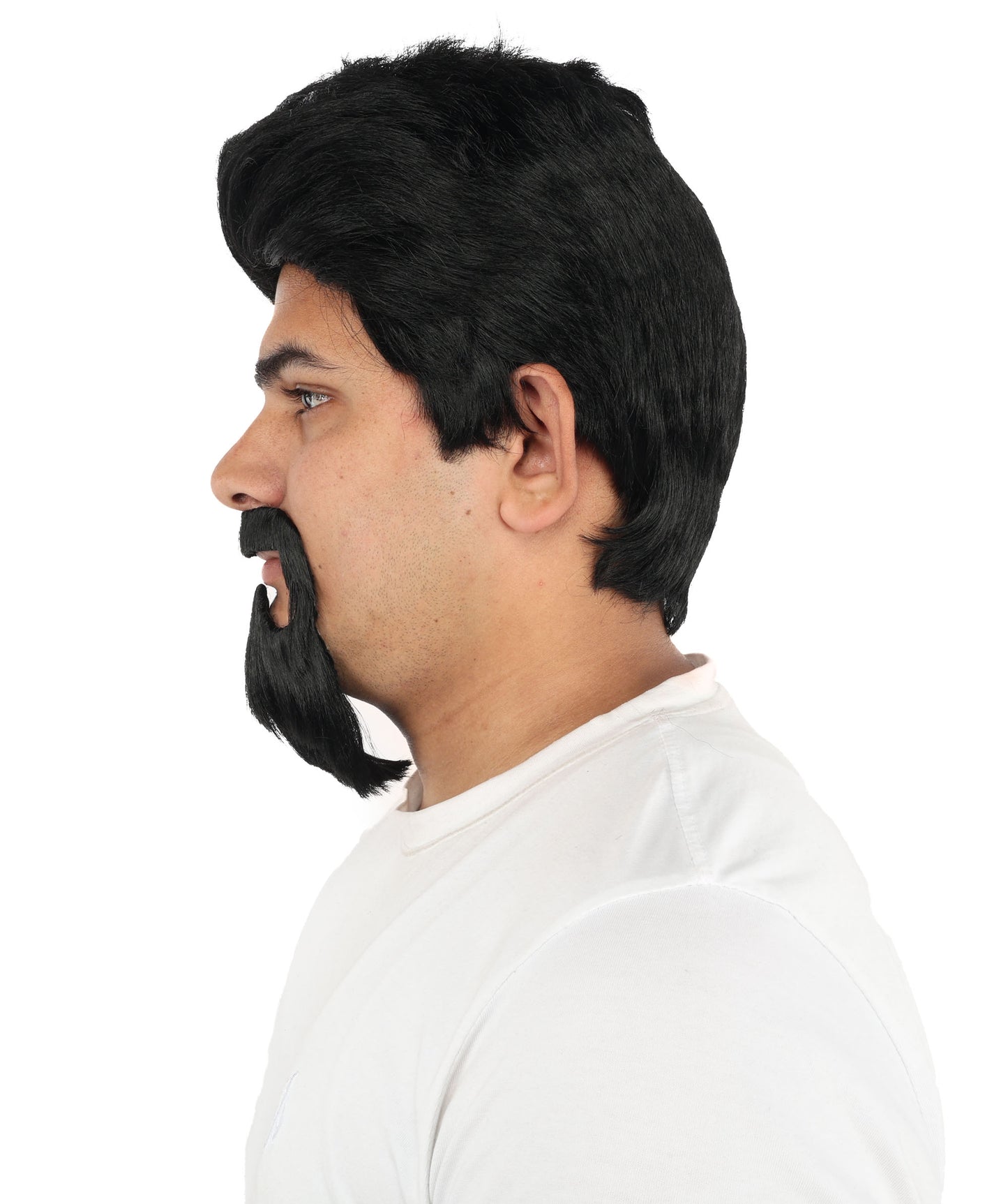 HPO Men's Black Wig with Goatee Beard & Mustache | Stylish Men’s Hair with Beards Look | Suitable for Cosplay, Costume Parties, Stage Performances & Events